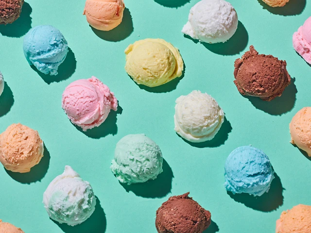 ice cream scoops with teal background