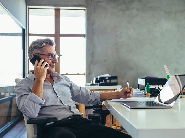 caucasian business man on phone