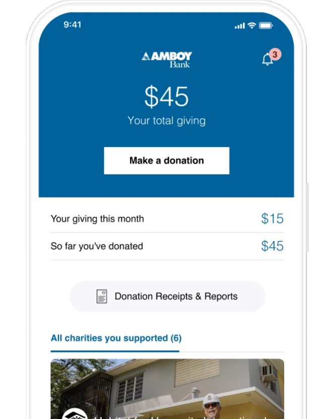 image of giving center on a cell phone screen